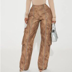 Washed Faux Leather Pant - Brown - Medium - New with tags
